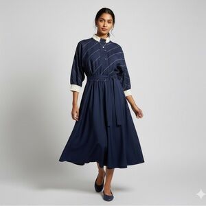 Vintage Dieter Gerhard  Navy and Cream Dress
